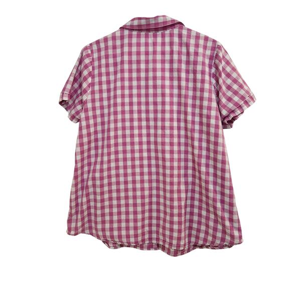 Woman Within Casual Button Up Shirt Short Sleeve Pink Checkered Size XL 18/20 - Picture 2 of 8